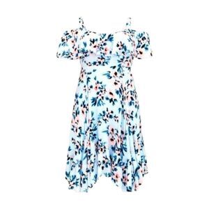 Torrid Baby Blue Floral Cold Shoulder Cut- out Mini  Skater dress.